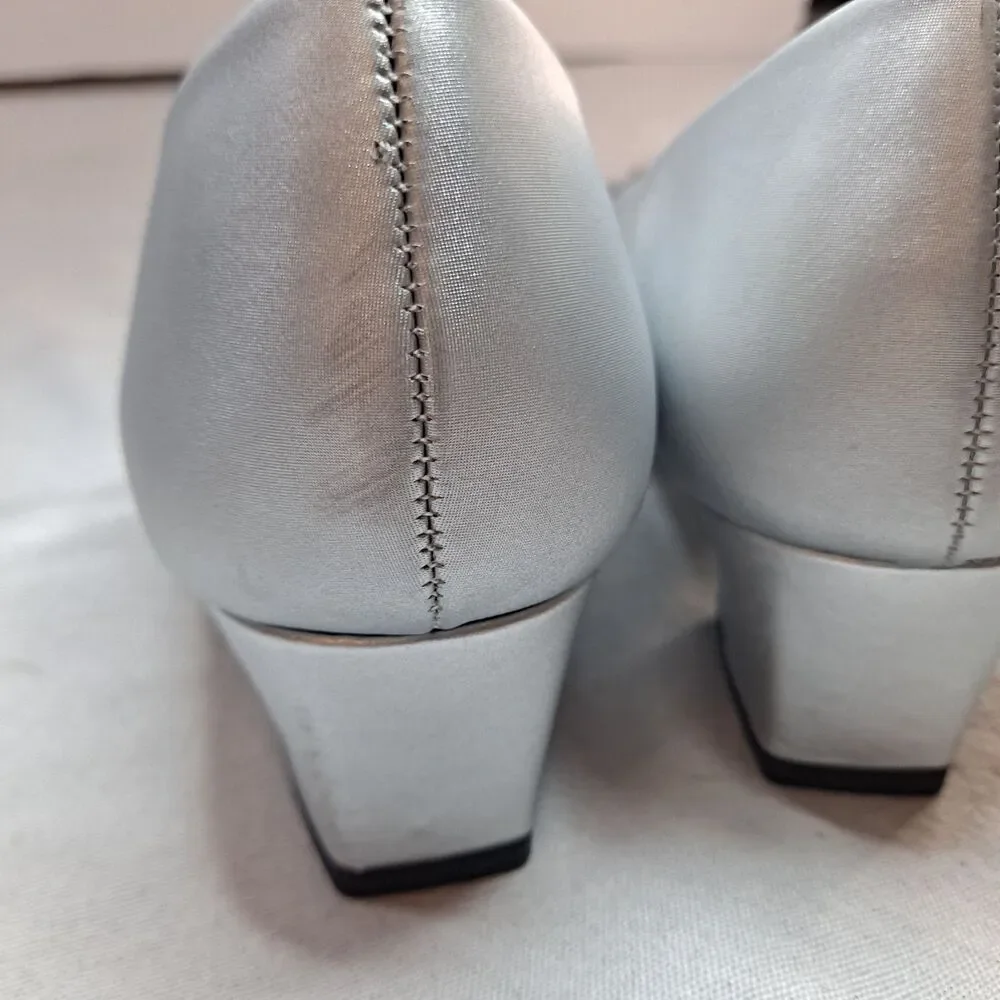 EASY STREET ALIVE 5 Heels Womens Sz 7M Silver Strap Eloise Almond Slip On Pump